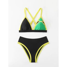 Women's Color Block Triangle Bikini Set, Crisscross Back Top & High Waist Bottom, 2 Piece Sporty Swimsuit (Option: XL)