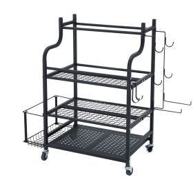 Yoga Mat Storage Rack, Home Gym Workout Equipment Organizer, Powder Coated Finish Steel Yoga Mat Holder with Hooks & Wheels, Weight Rack for Dumb (Size - Length: 30.5 inch)