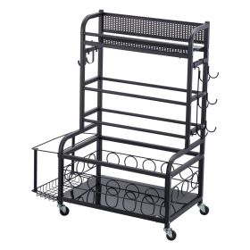 Yoga Mat Storage Rack, Home Gym Workout Equipment Organizer, Powder Coated Finish Steel Yoga Mat Holder with Hooks & Wheels, Weight Rack for Dumb (Size - Length: 31.3 inch)